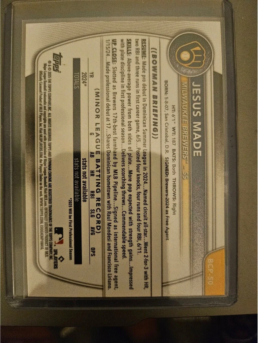 Jesus Made - Chrome Base | 2025 Bowman Baseball | Brewers 1st Bowman card rookie